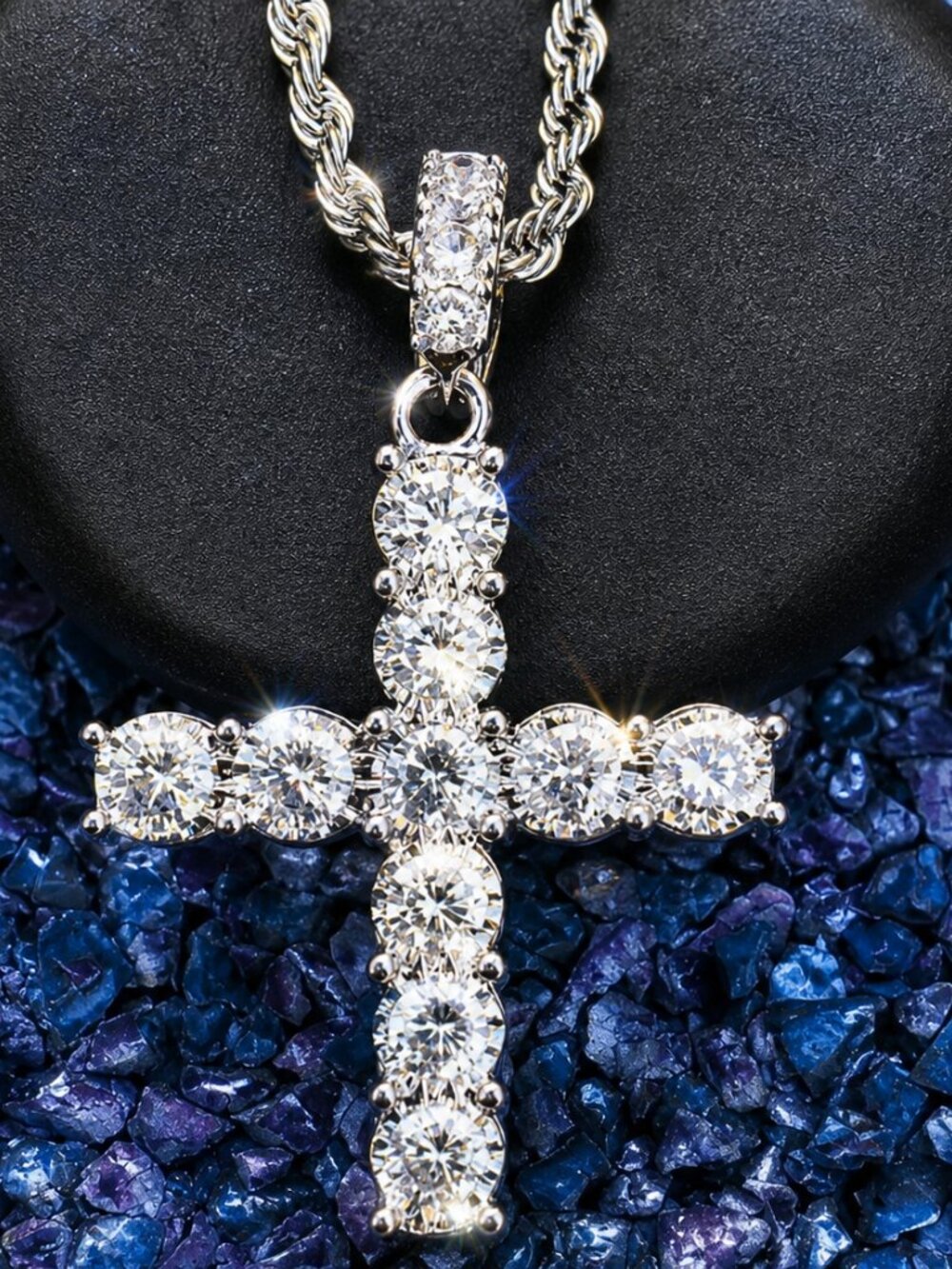 4ct Certified Diamond Round Cut Cross Pendant White Gold Excellent